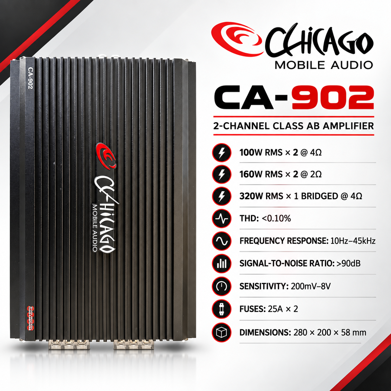 Chicago CA-902 Bass Factory – High-Power 2-Channel Car Amplifier